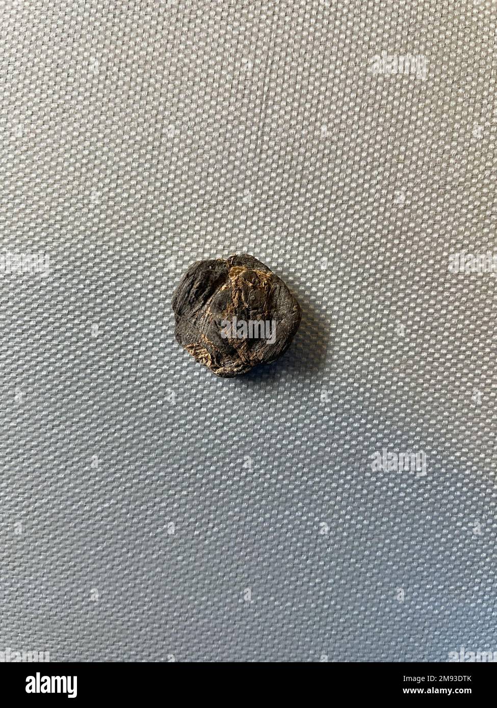 Papiro inscritto in greco Papiro inscritto in greco, 2nd ° secolo C.E. Papiro, inchiostro, vetro: 7 1/16 x 8 1/4 pollici (18 x 21 cm). Egiziano, classico, antico vicino Oriente Arte 2nd ° secolo C.E. Foto Stock