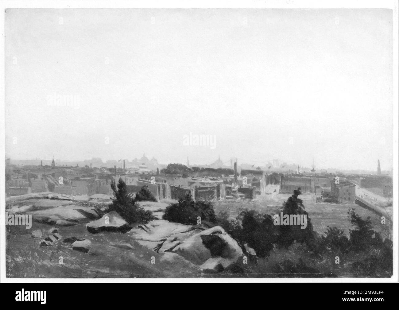 Vista verso New York City da Montgomery Street Bluff, Jersey City August Will (americano, nato in Germania, 1834-1910). Vista verso New York City da Montgomery Street Bluff, Jersey City, ca. 1875-1877. Olio su carta, 11 x 15 13/16 poll. (27,9 x 40,1 cm). Arte americana ca. 1875-1877 Foto Stock