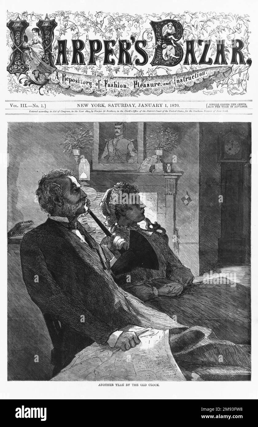 Un altro anno dal vecchio orologio Winslow Homer (americano, 1836-1910). , 1870. Incisione su legno, immagine: 9 3/4 x 9 1/4 pollici (24,8 x 23,5 cm). Considerato come uno dei grandi realisti americani del diciannovesimo secolo, Winslow Homer è conosciuto principalmente per il suo grande corpo di opere in olio e acquerello. Tuttavia, ha anche avuto una carriera iniziale come illustratore freelance, realizzando disegni per incisioni in legno che sono state riprodotte in periodici di massa come Harper’s Weekly. Nel 1998, il Brooklyn Museum ricevette un generoso dono di oltre 250 illustrazioni incise in legno da Omero di Harvey Islitts. Foto Stock