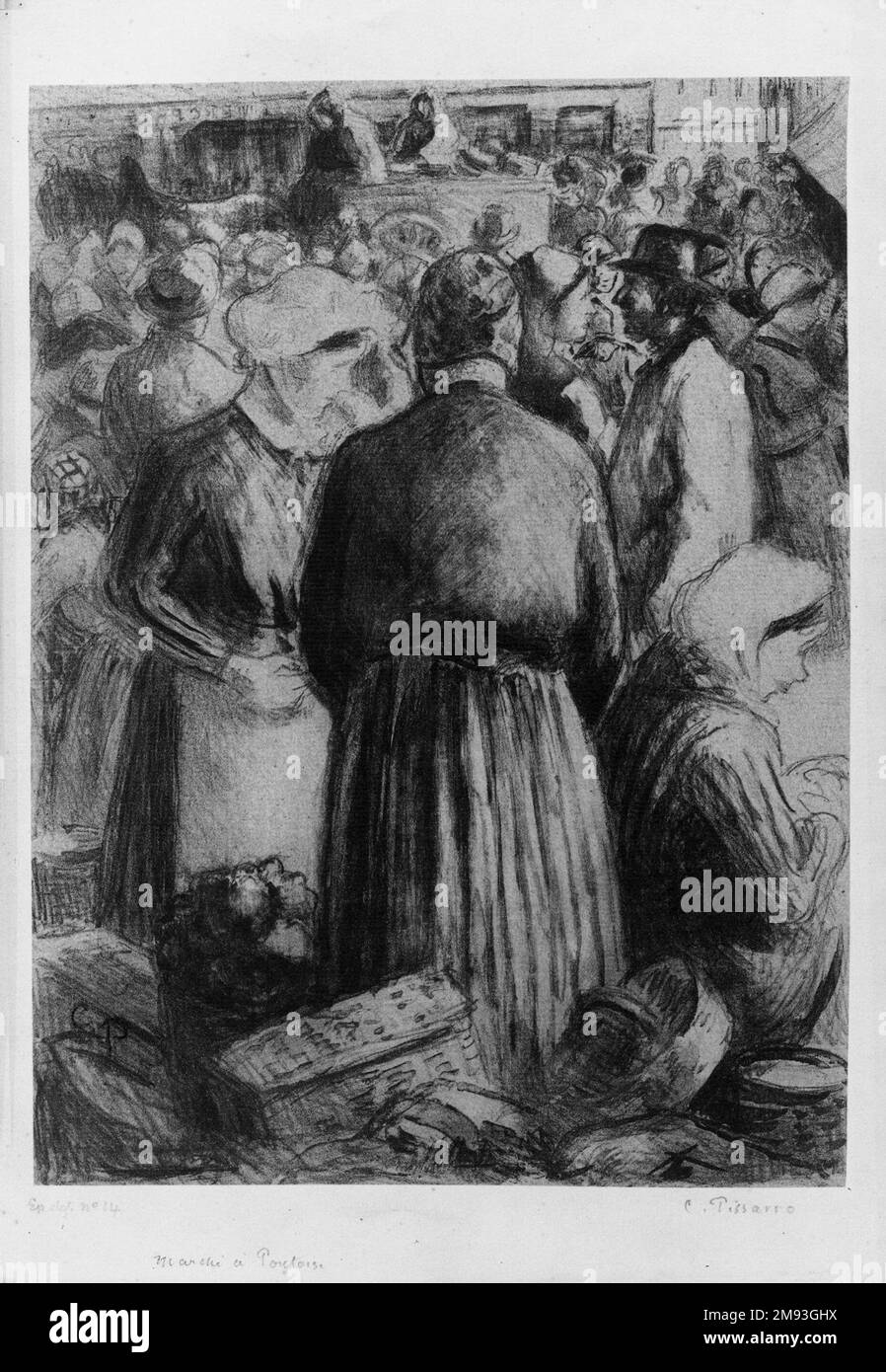 Mercato a Pontoise (Marché à Pontoise) Camille Jacob Pissarro (Saint Thomas, (ex Indie occidentali danesi), 1830–1903, Parigi, Francia). , 1895. Litografia su carta per colla di tipo chine, 11 15/16 x 8 3/4 poll. (30,4 x 22,3 cm). Arte europea 1895 Foto Stock