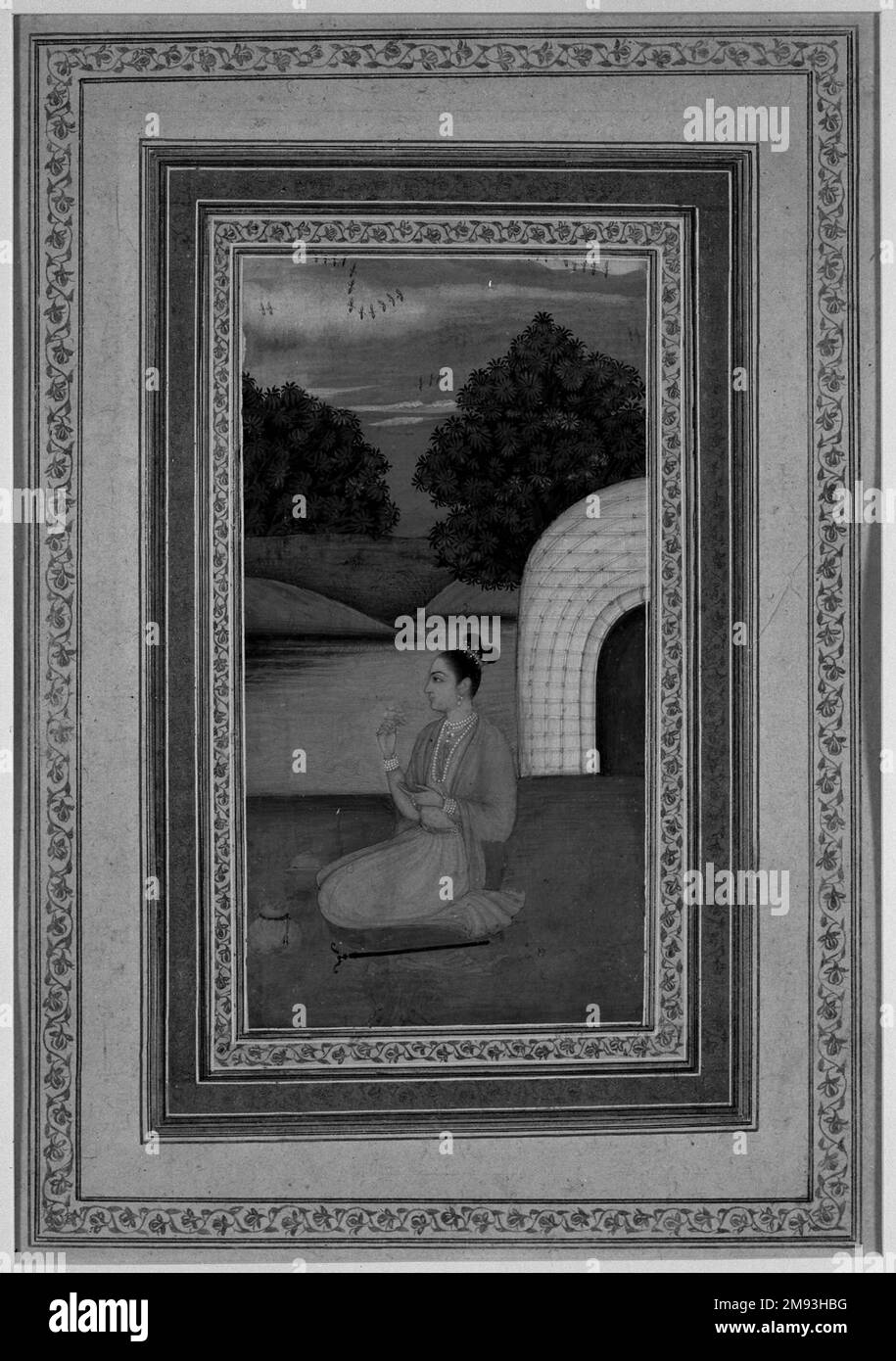 Yogini in un paesaggio indiano. Yogini in un paesaggio, ca. 1760. Acquerello opaco su carta, foglio: 11 3/8 x 7 7/8 pollici (28,9 x 20,0 cm). Arte asiatica ca. 1760 Foto Stock