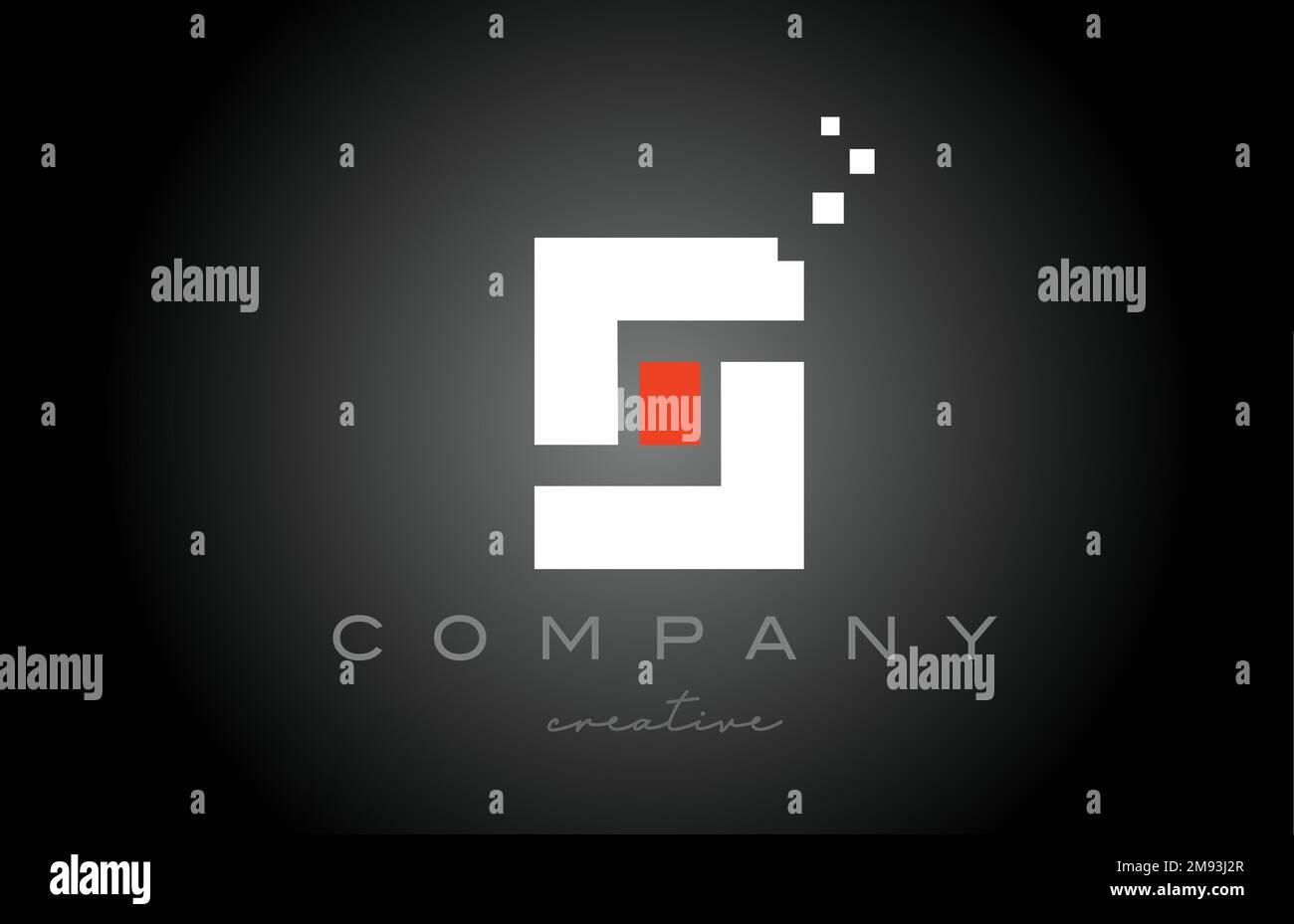 S disegno dell'icona del logo della lettera dell'alfabeto a punti. Modello di progettazione per aziende o aziende in bianco e nero e rosso Illustrazione Vettoriale