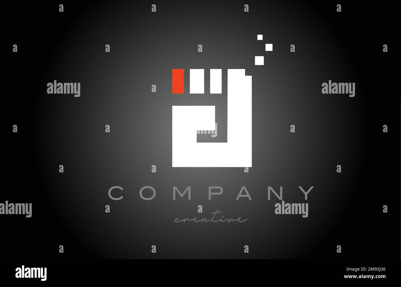 Un disegno dell'icona del logo della lettera dell'alfabeto a punti. Modello di progettazione per aziende o aziende in bianco e nero e rosso Illustrazione Vettoriale