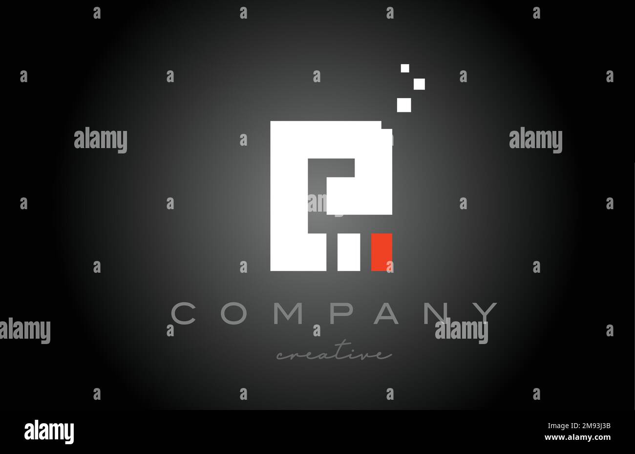 E disegno dell'icona del logo lettera alfabetica a punti. Modello di progettazione per aziende o aziende in bianco e nero e rosso Illustrazione Vettoriale