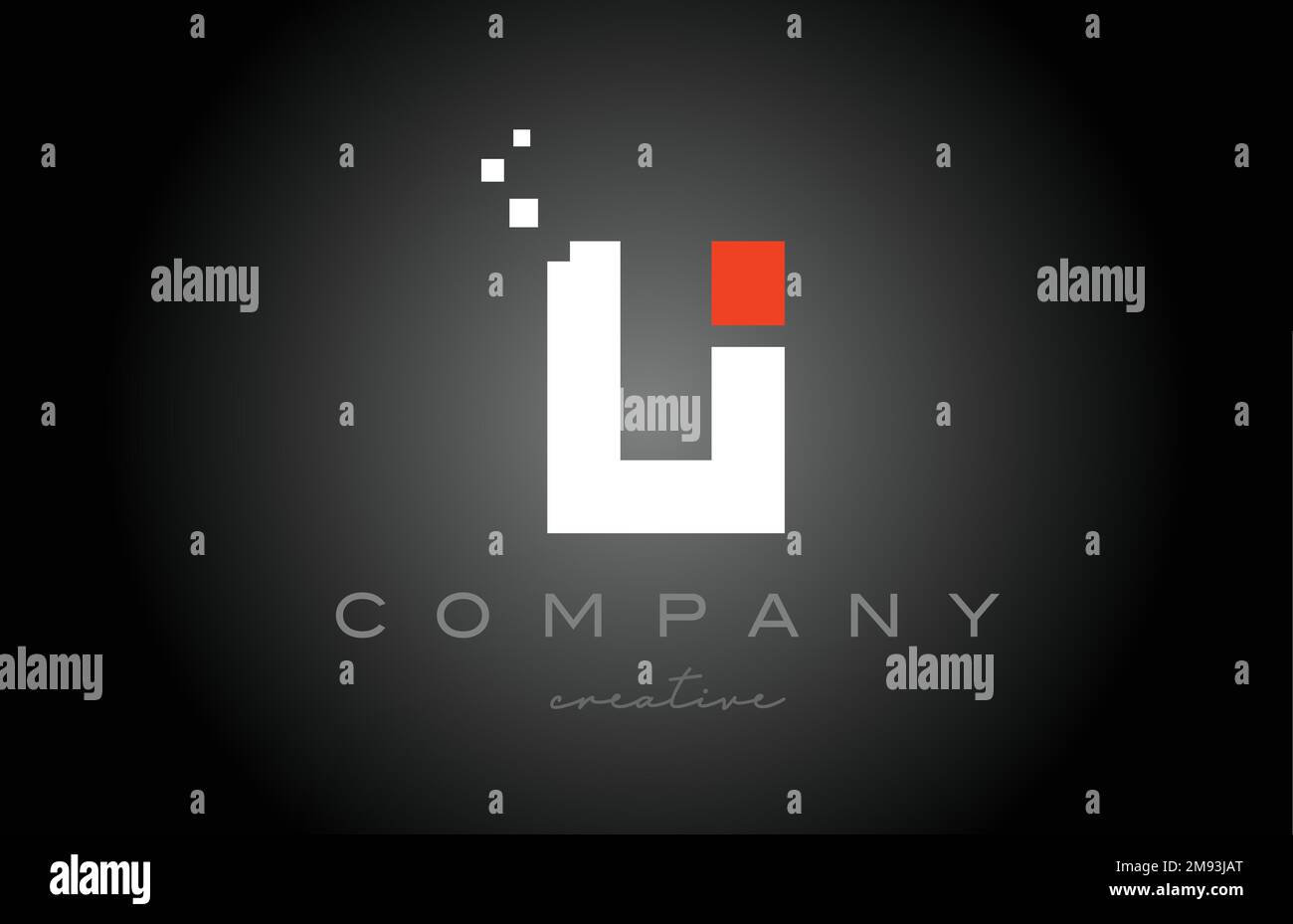 Disegno dell'icona con il logo lettera dell'alfabeto a U puntini. Modello di progettazione per aziende o aziende in bianco e nero e rosso Illustrazione Vettoriale