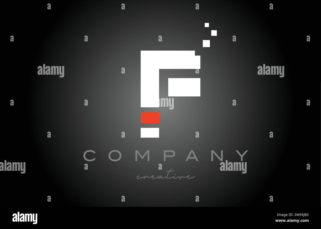 F disegno dell'icona del logo della lettera dell'alfabeto a punti. Modello di progettazione per aziende o aziende in bianco e nero e rosso Illustrazione Vettoriale