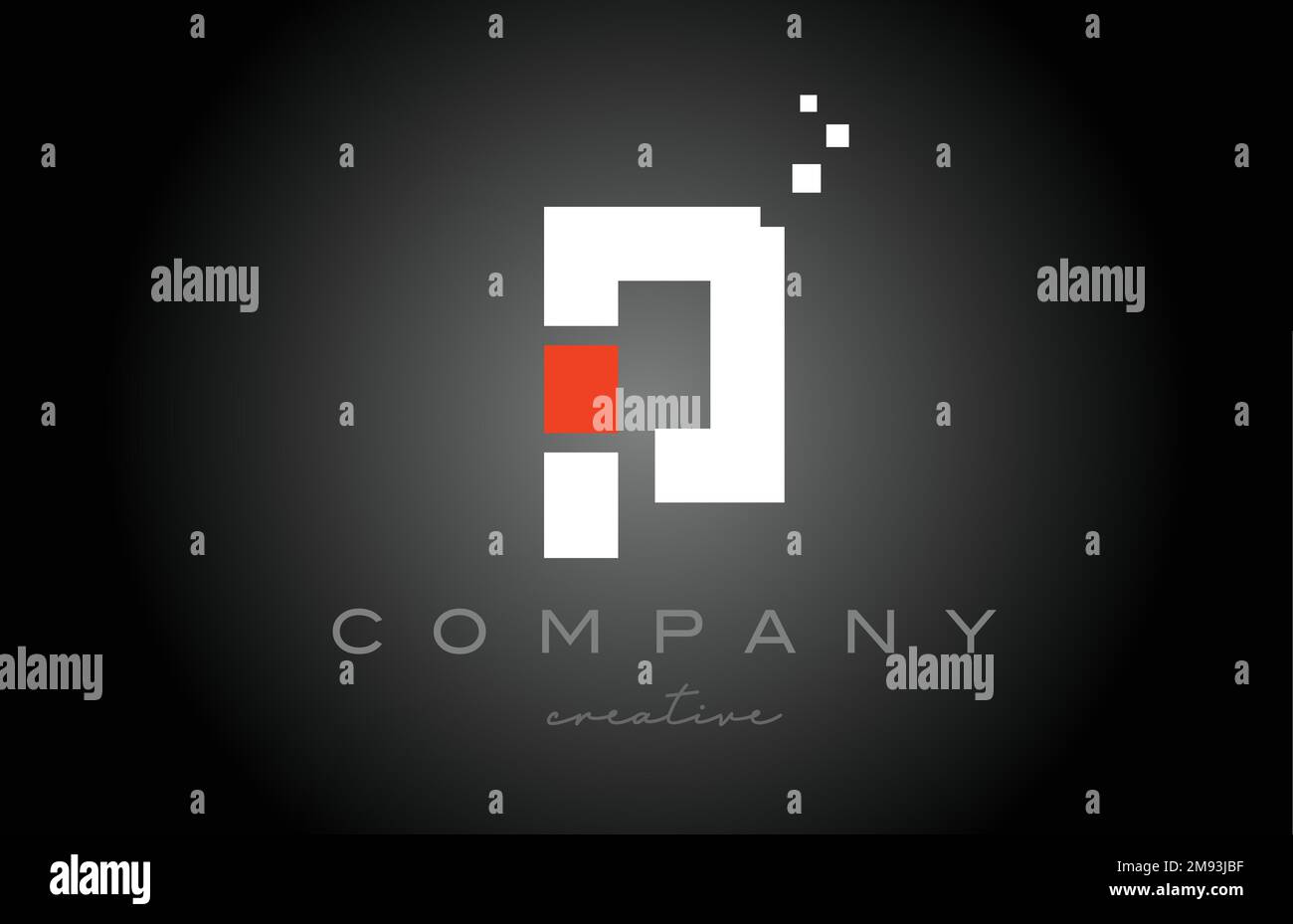 Disegno dell'icona del logo lettera dell'alfabeto a P punti. Modello di progettazione per aziende o aziende in bianco e nero e rosso Illustrazione Vettoriale