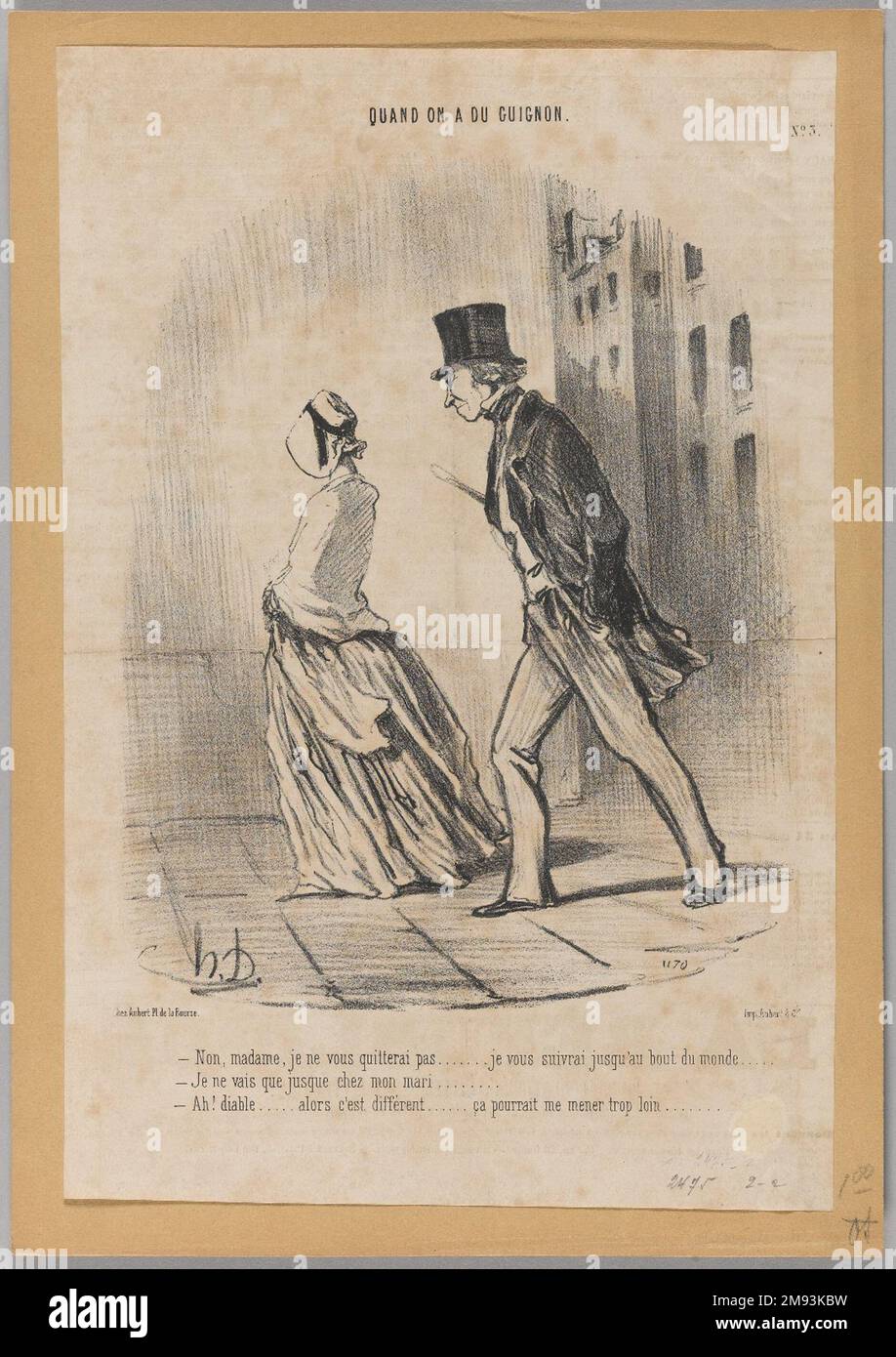 "Non, madame, je ne quitterai pas..." Honoré Daumier (francese, 1808-1879). Aprile 26, 1848. Litografia su carta da giornale, 13 7/16 x 8 7/8 poll. (34,2 x 22,6 cm). Arte europea 26 aprile 1848 Foto Stock