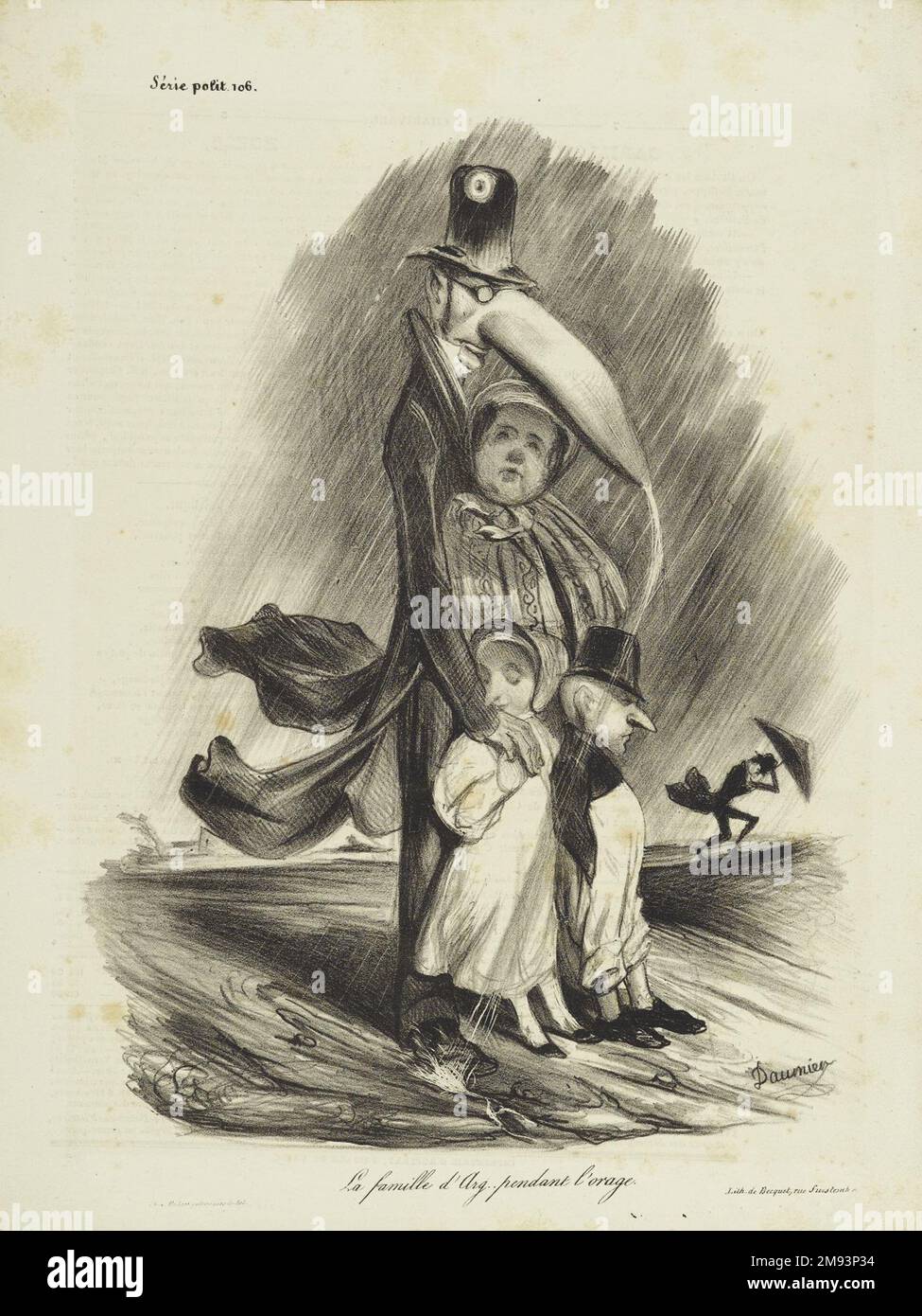 La Famille d'Arg... Ciondolo l'Orage Honoré Daumier (francese, 1808-1879). , 29 settembre 1833. Litografia su carta da giornale, 12 3/4 x 9 9/16 poll. (32,4 x 24,3 cm). Arte europea 29 settembre 1833 Foto Stock