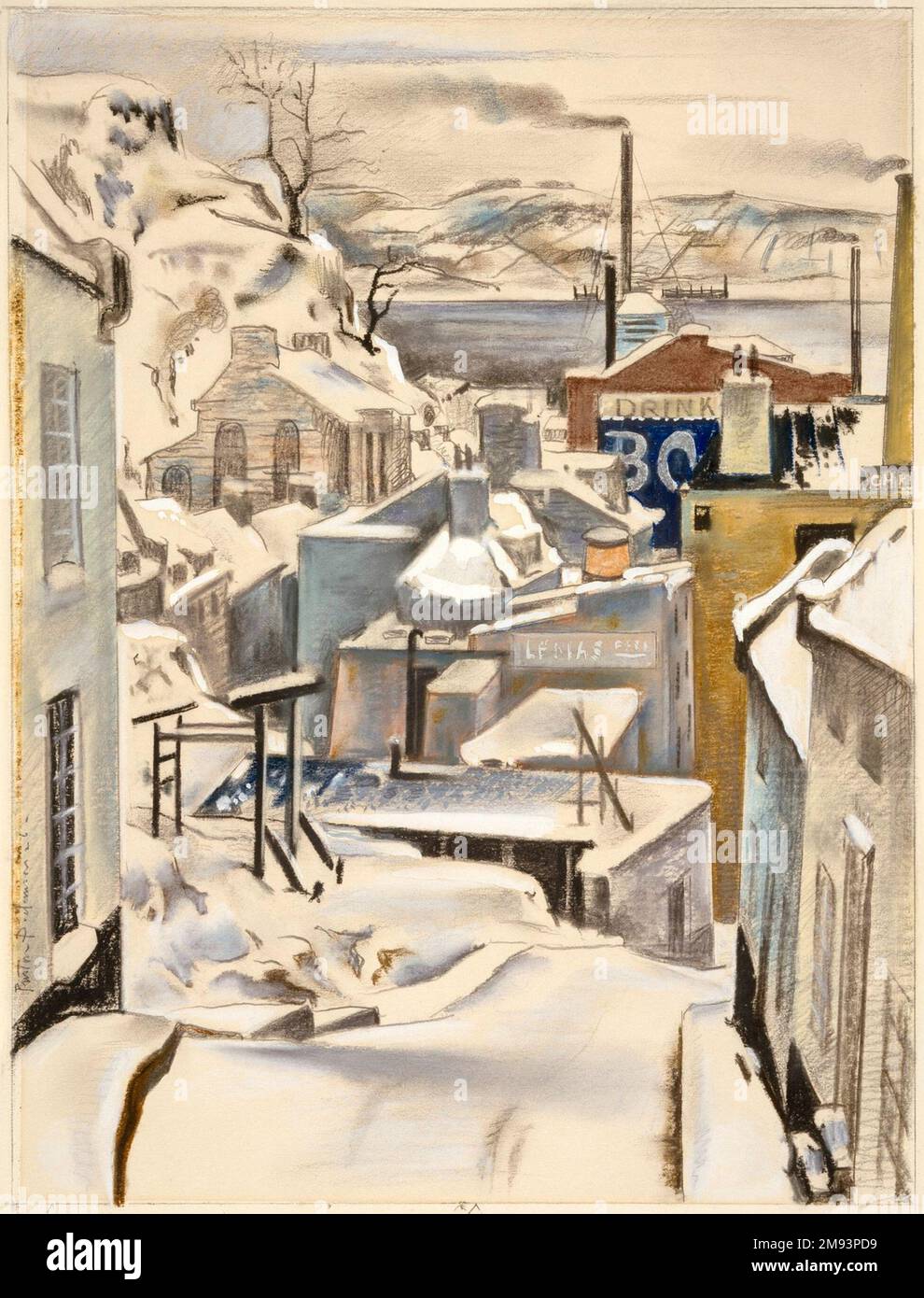Street in Quebec Preston Dickinson (americano, 1891-1930). Via Québec, 1926. Pastello, grafite e acquerello opaco su carta color crema, media grammatura, leggermente ruvida, 30 x 24 pollici (76,2 x 61 cm). Arte americana 1926 Foto Stock