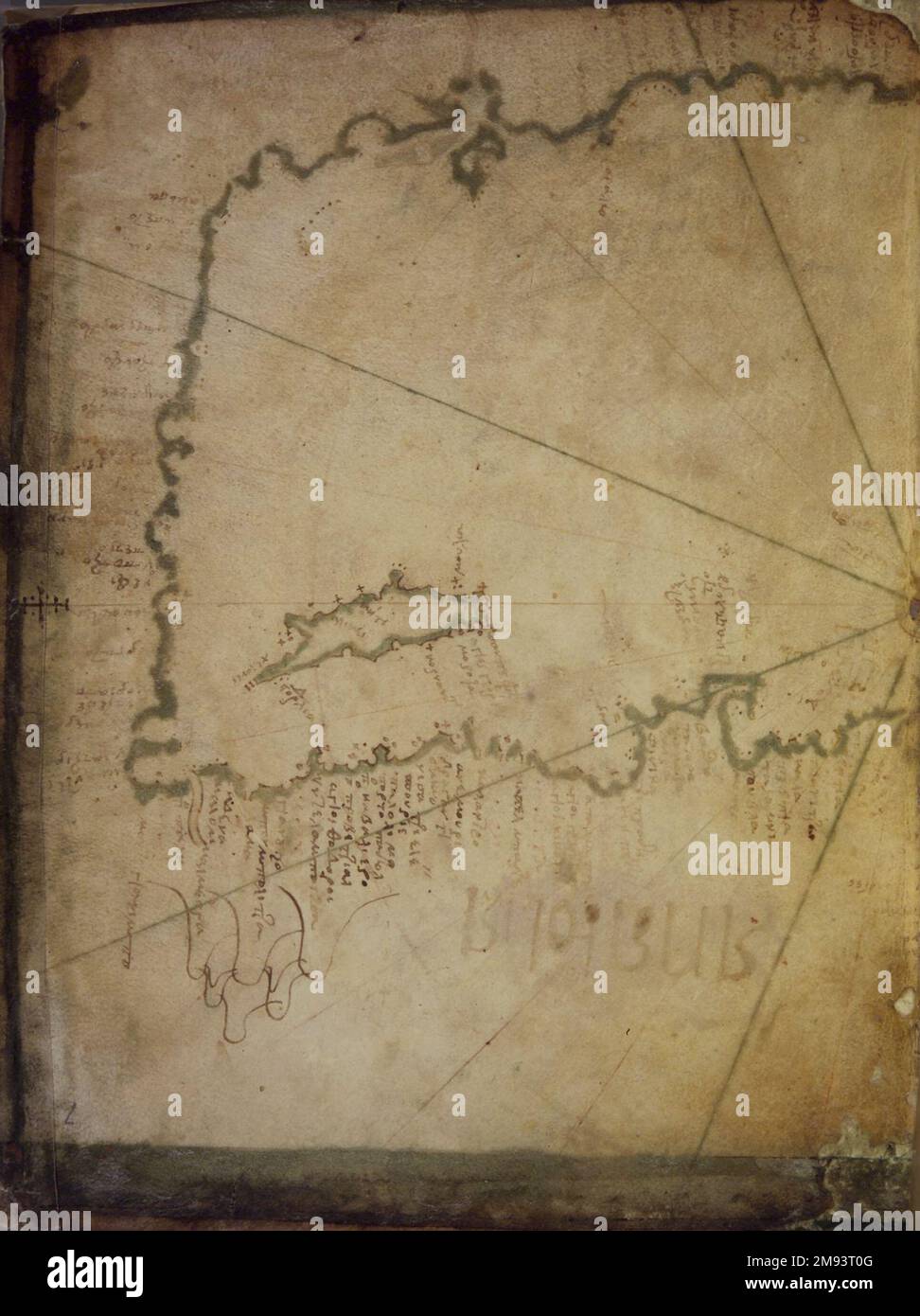 Mappa: Il Mediterraneo orientale greco. Mappa: Il Mediterraneo orientale, metà del 16th ° secolo. Pergamena, foglio: 7 7/8 x 12 pollici (20 x 30,5 cm). Arte europea metà del 16th ° secolo Foto Stock