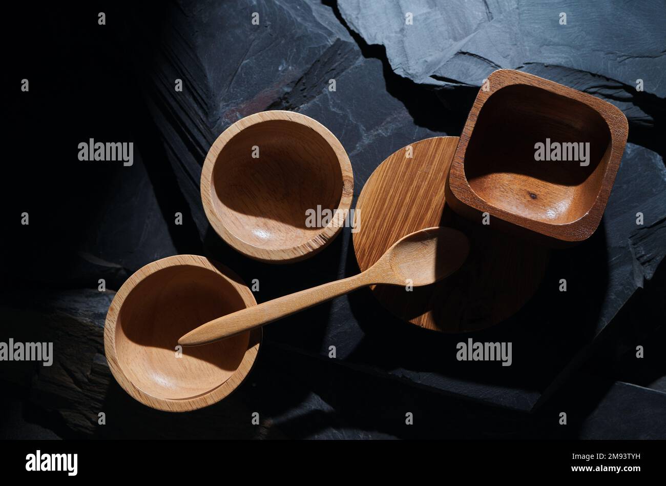 La ciotola di legno e il cucchiaio Foto Stock