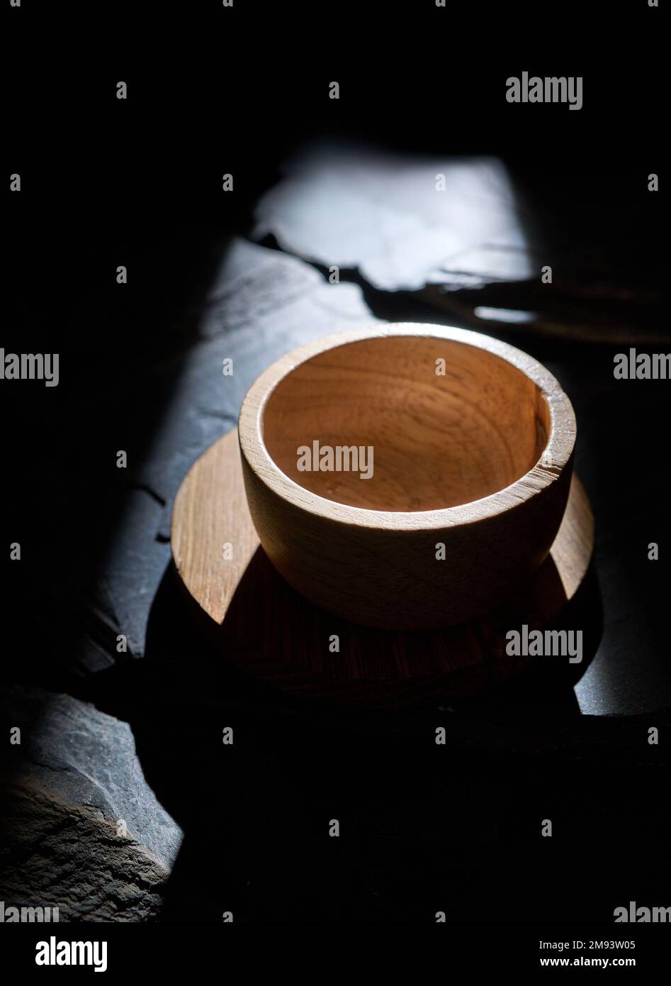 La ciotola di legno e il cucchiaio Foto Stock