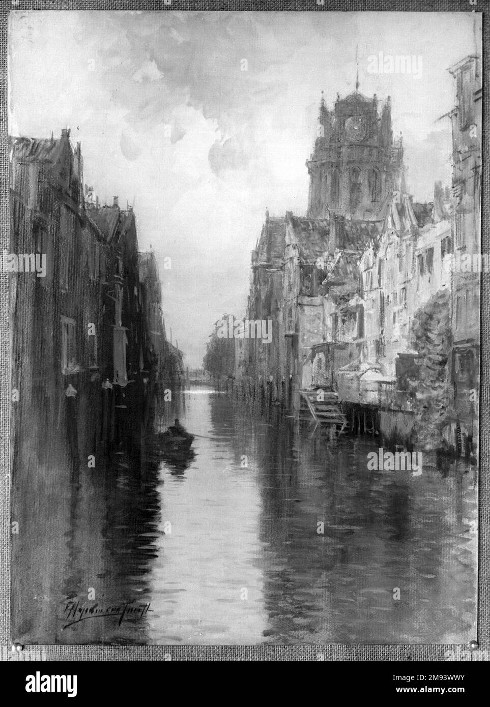 Dietro il Groote Kirk, Dordrecht Francis Hopkinson Smith (americano, 1838-1915). Dietro il Groote Kirk, Dordrecht, ca. 1880s. Acquerello su carbone su cartone, 27 5/8 x 20 5/8 poll. (70,2 x 52,4 cm). Arte americana ca. 1880s Foto Stock