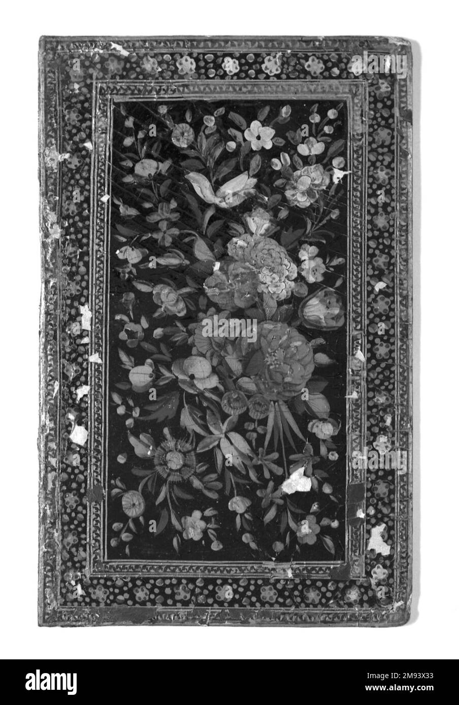 Una foglia di una copertina di un libro una foglia di una copertina di un libro, 19th ° secolo. Lacca su cartapesta mâché, 6 1/4 x 10 1/4 poll. (15,9 x 26,0 cm). Arti del mondo islamico 19th ° secolo Foto Stock