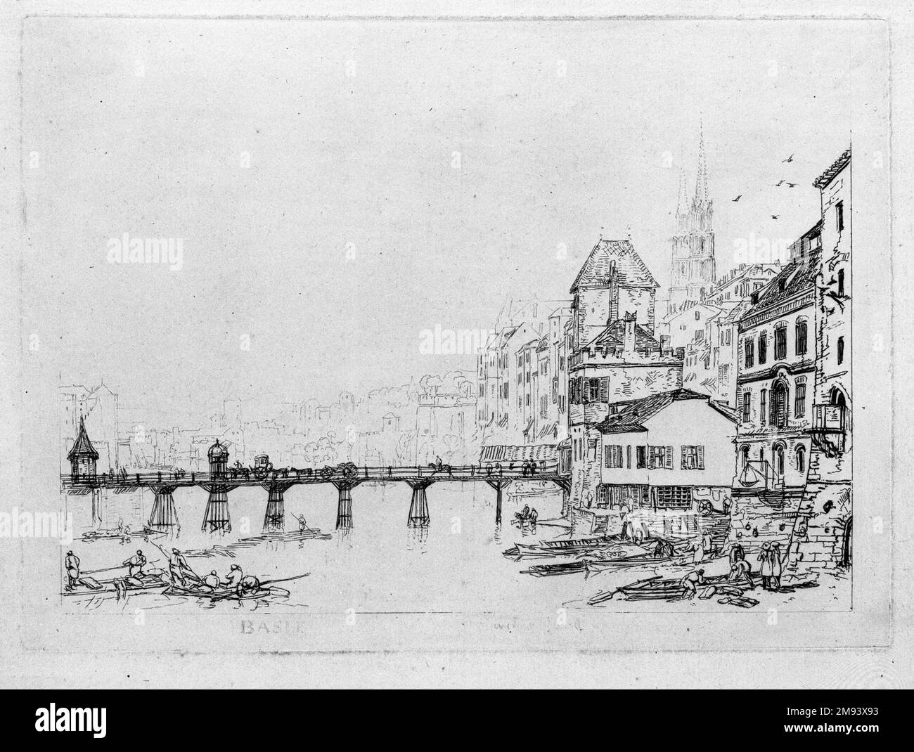 Basilea Joseph Mallord William Turner (inglese, 1775-1851). Basilea, 19th ° secolo. Incisione su carta posata, 8 1/8 x 11 3/16 poll. (20,7 x 28,4 cm). Arte europea 19th ° secolo Foto Stock