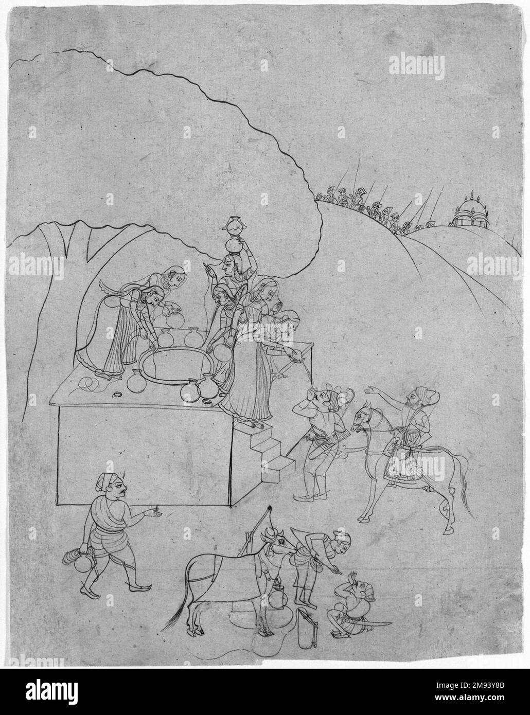 Signore ad un bene aiutare un viaggiatore indiano. Signore ad un bene aiutare un viaggiatore, ca. 1770. Inchiostro su carta, foglio: 12 5/8 x 9 3/4 pollici (32,1 x 24,8 cm). Arte asiatica ca. 1770 Foto Stock