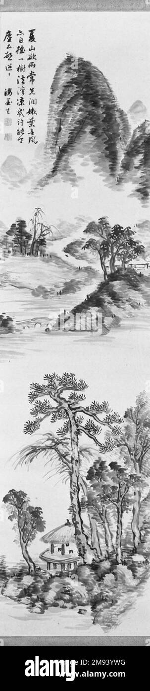 Summer Landscape, uno dei due Nukina Kaioku (giapponese, 1778-1863). , 19th ° secolo. Scorrimento sospeso, inchiostro su carta, immagine: 49 x 12 1/4 pollici (124,5 x 31,1 cm). Arte asiatica 19th ° secolo Foto Stock
