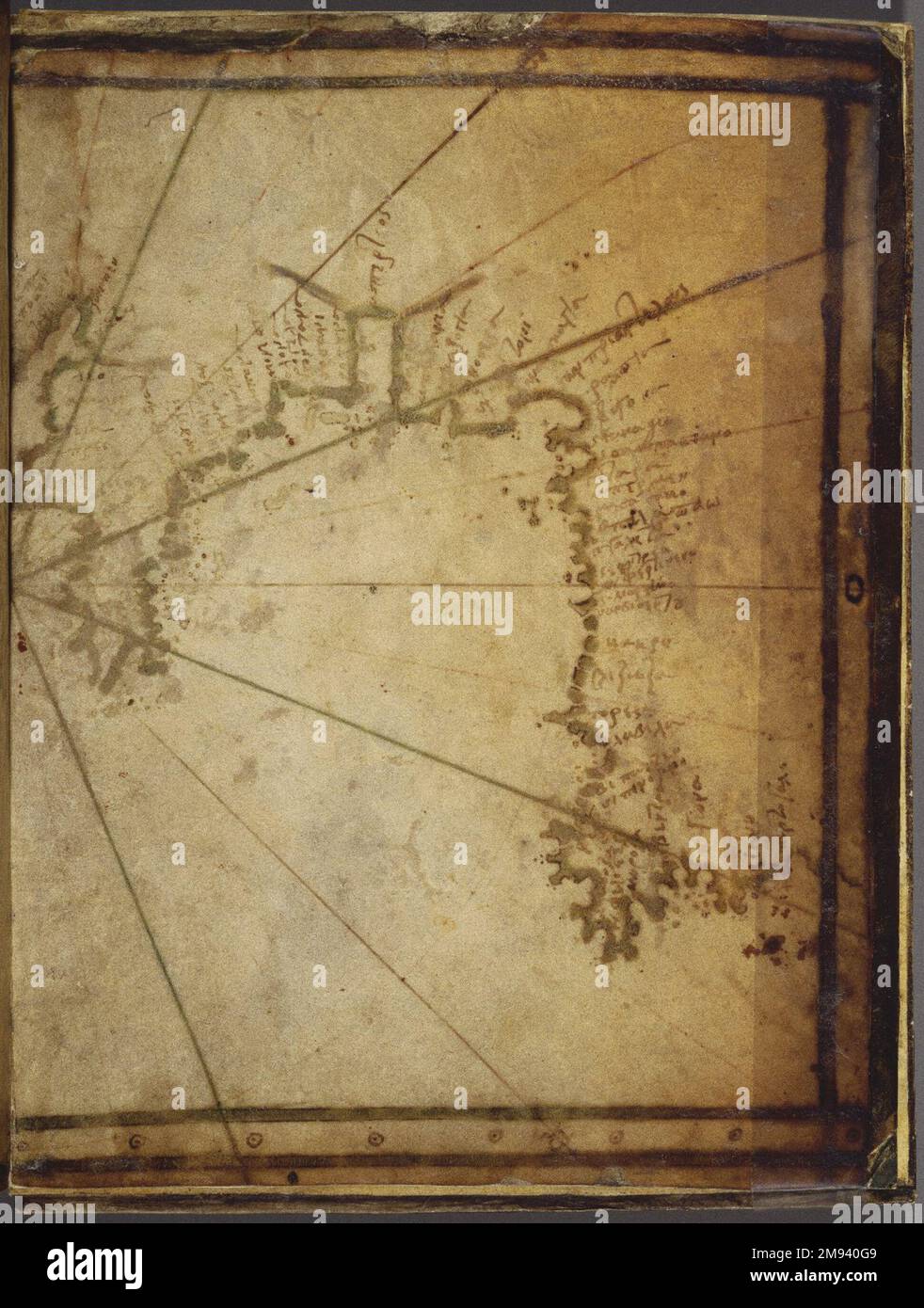 Mappa: Costa di Francia e Olanda, e le Isole Britanniche Greche. Mappa: La Costa di Francia e Olanda, e le Isole Britanniche, metà del 16th ° secolo. Pergamena, foglio: 7 7/8 x 12 pollici (20 x 30,5 cm). Arte europea metà del 16th ° secolo Foto Stock