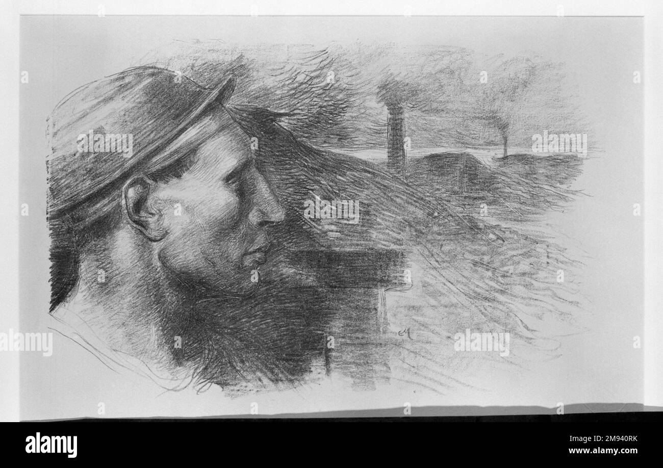 Mineur Constantin Meunier (belga, 1831-1905). Mineur, 1895. Litografia su carta steso, immagine: 13 9/16 x 20 11/16 pollici (34,5 x 52,5 cm). Constantin Meunier fece una specialità di raffigurare operai industriali muscolari alla fine del XIX secolo. Egli concepì i suoi sudditi come membri integrali della società e li infondeva con un senso di grandezza ed eroismo. Prodotte in un periodo di agitazione nella comunità del lavoro europea, le sue immagini sono state abbracciate da molti scrittori e critici come richieste rivoluzionarie di riforme. Il suo lavoro è stato compreso diversamente negli Stati Uniti nel 1913-14, anche un tempo di Foto Stock