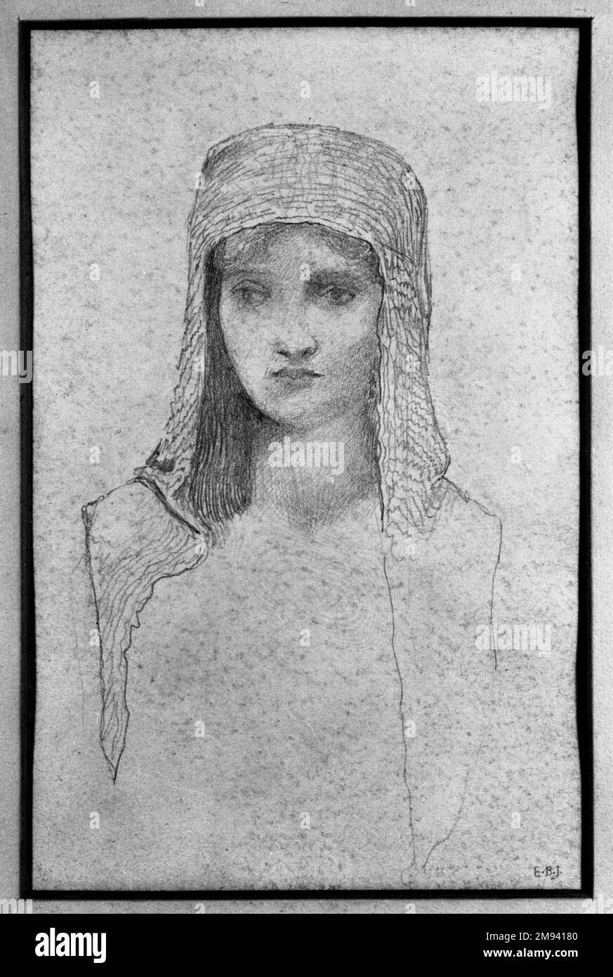 Capo di una donna Sir Edward Coley Burne-Jones (inglese, 1833-1898). Capo di una donna. Disegno a matita su carta con volata, 9 1/2 x 6 1/8 poll. (24,1 x 15,6 cm). Arte europea Foto Stock