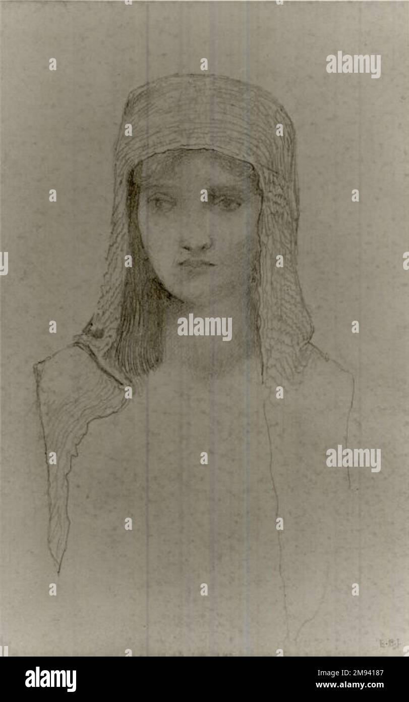 Capo di una donna Sir Edward Coley Burne-Jones (inglese, 1833-1898). Capo di una donna. Disegno a matita su carta con volata, 9 1/2 x 6 1/8 poll. (24,1 x 15,6 cm). Arte europea Foto Stock