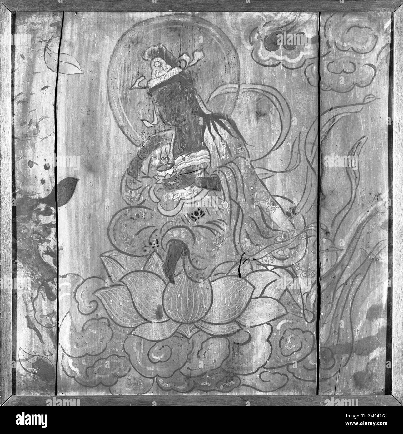 Kannon (Avalokiteshvara), 18th-19th ° secolo. Inchiostro e colore su legno di cipresso, 25 x 25 poll. (63,5 x 63,5 cm). Arte asiatica 18th-19th ° secolo Foto Stock
