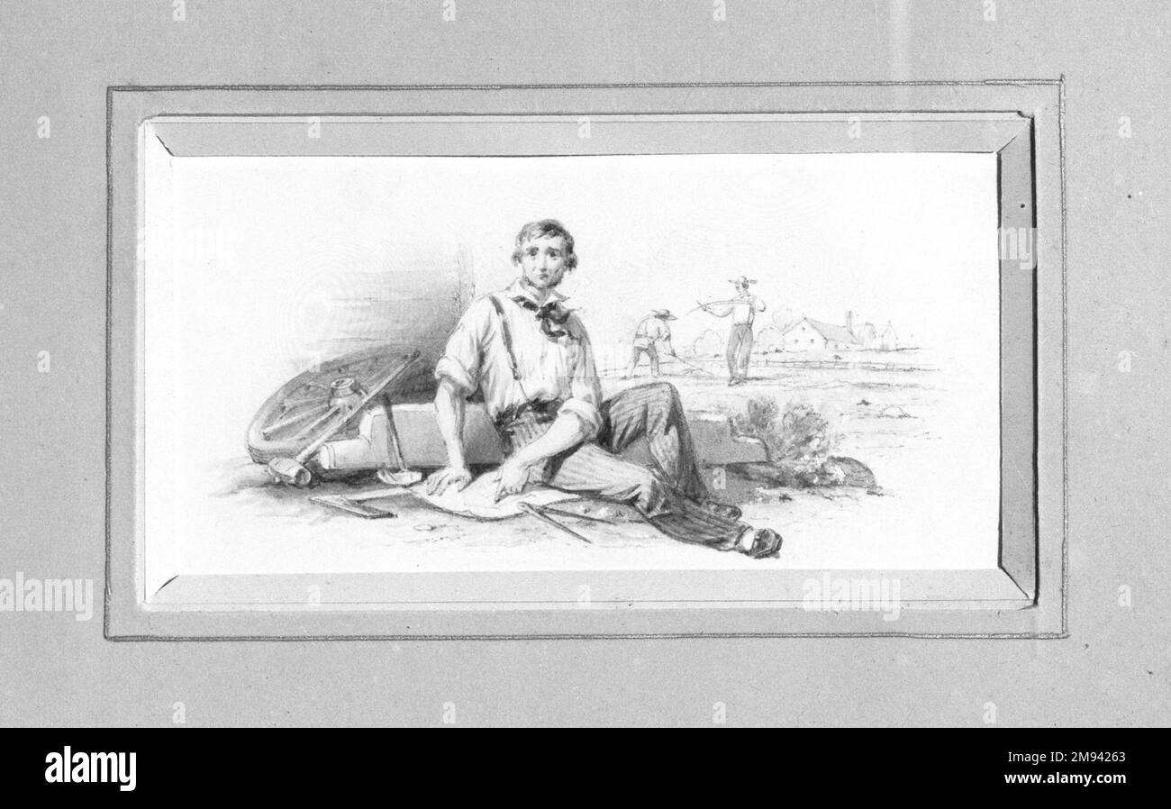 Vignetta e americana. Vignetta e, 1840s-1850s. Acquerello e grafite, 5 14/16 x 3 1/16 poll. (14,9 x 7,8 cm). Arte americana 1840s-1850s Foto Stock Vignetta e americana. Vignetta e, 1840s-1850s. Acquerello e grafite, 5 14/16 x 3 1/16 poll. (14,9 x 7,8 cm). Arte americana 1840s-1850s Foto Stock