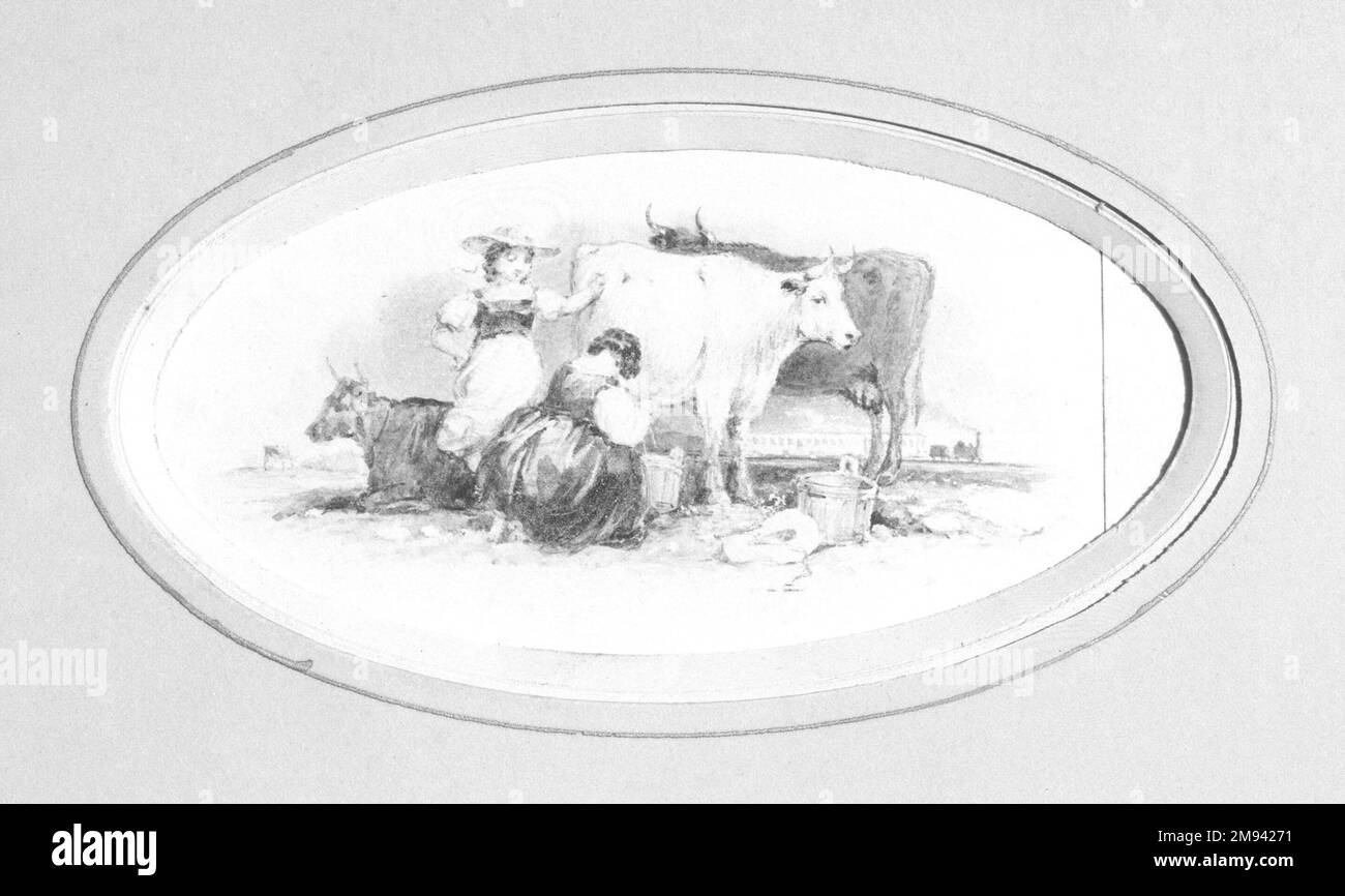 Vignetta M americana. Vignetta M, 1840s-1850s. Acquerello e grafite, 4 1/8 x 2 7/8 poll. (10,5 x 7,3 cm). Arte americana 1840s-1850s Foto Stock