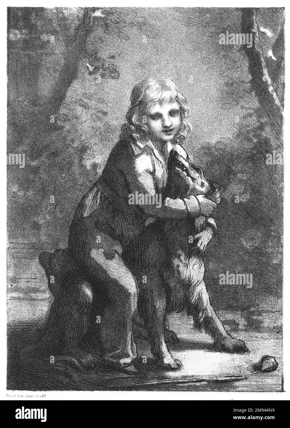 L'Enfant Au Chien Pierre-Paul Prud'hon (francese, 1758-1823). L'Enfant Au Chien, 1822. Litografia montata su carta porcellana Wove, 7 15/16 x 5 11/16 poll. (20,1 x 14,4 cm). Arte europea 1822 Foto Stock