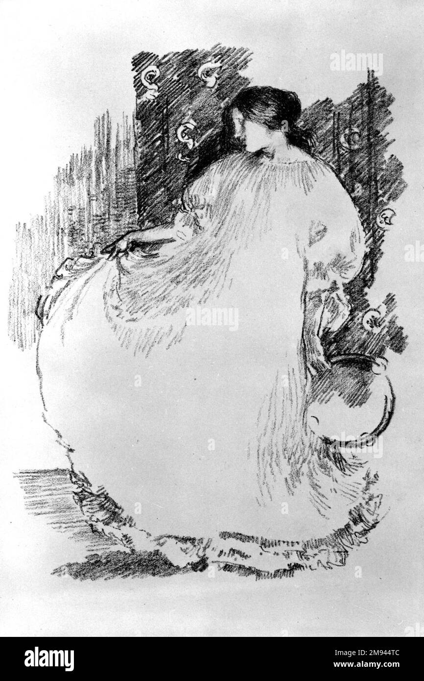 Ragazza con Tamborine Robert Anning Bell (inglese, 1863-1933). Ragazza con Tamborine, ca. 1890. Litografia su carta con scanalature, 11 1/8 x 7 15/16 poll. (28,3 x 20,1 cm). Arte europea ca. 1890 Foto Stock