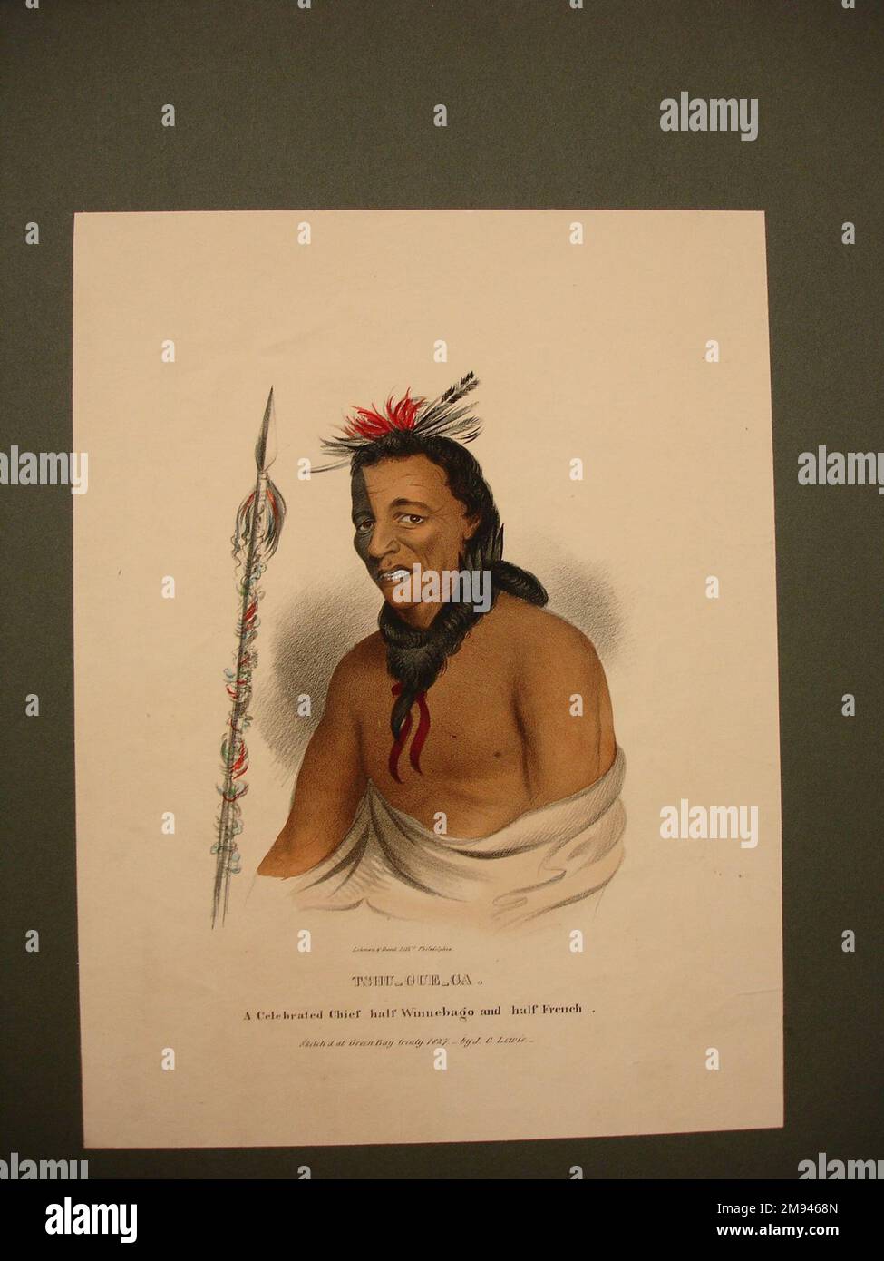 Tshu-GUE-GA, un celebre capo metà Winnebago e metà francese James otto Lewis (americano, 1799 - 1858). , Stampa pubblicata nel maggio 1835. Litografia con acquerello su carta, foglio: 12 3/8 x 9 5/16 pollici (31,4 x 23,7 cm). American Art Print pubblicato nel maggio 1835 Foto Stock Tshu-GUE-GA, un celebre capo metà Winnebago e metà francese James otto Lewis (americano, 1799 - 1858). , Stampa pubblicata nel maggio 1835. Litografia con acquerello su carta, foglio: 12 3/8 x 9 5/16 pollici (31,4 x 23,7 cm). American Art Print pubblicato nel maggio 1835 Foto Stock