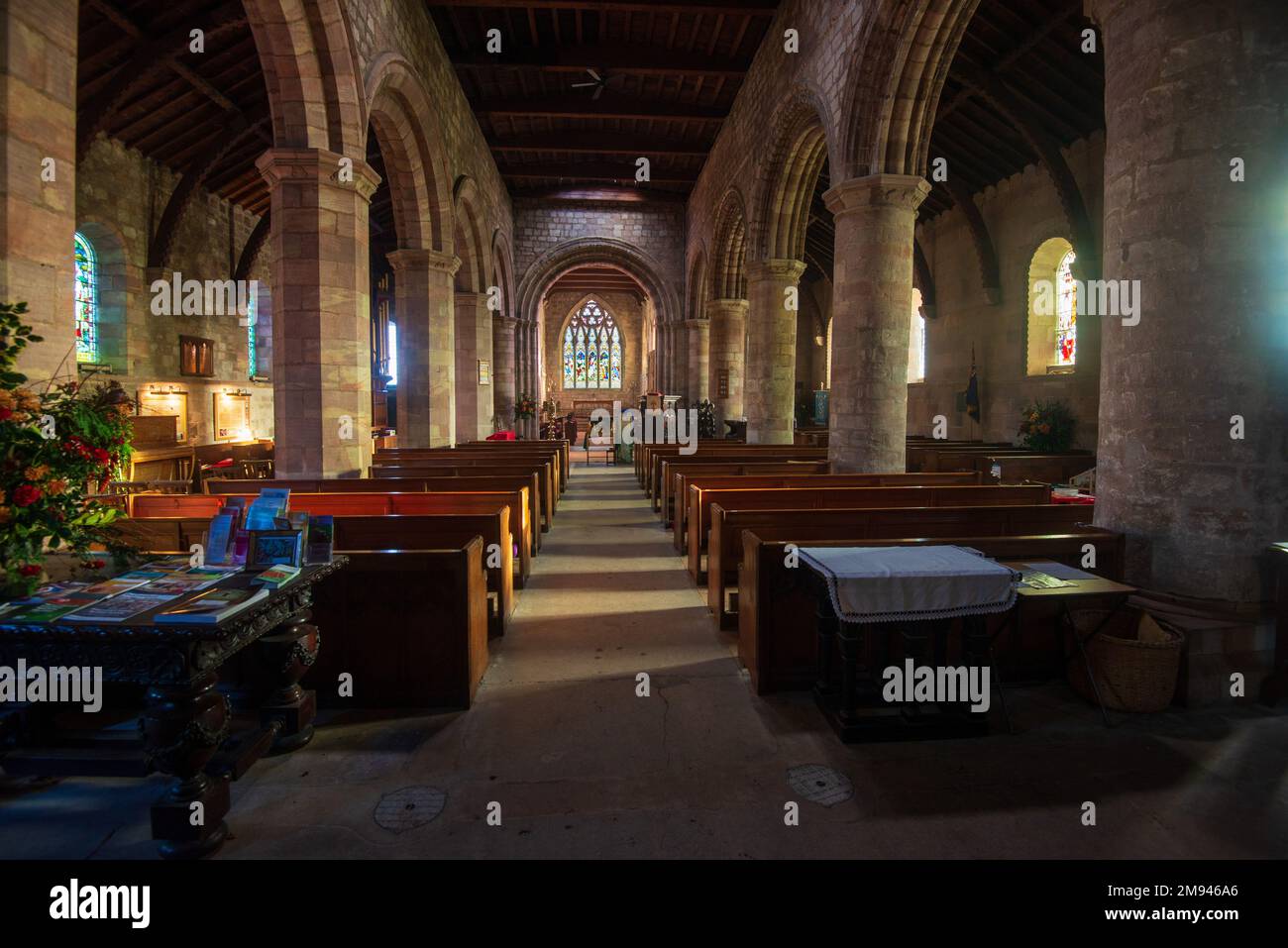 L'interno della chiesa di St Cuthbert, Norham, Northumberland nord, Inghilterra, Regno Unito Foto Stock