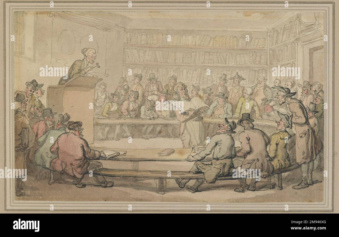Un'asta di libro a Sotheby's Thomas Rowlandson (inglese, 1756-1827). , ca. 1810-1815. Lavare il disegno su carta pesante incollata verso il basso, 5 3/4 x 9 5/16 poll. (14,6 x 23,6 cm). Arte europea ca. 1810-1815 Foto Stock
