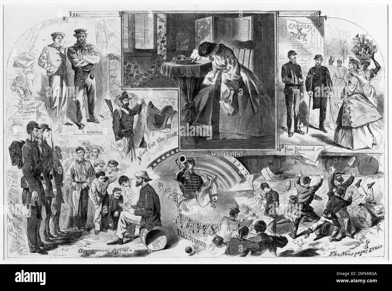 Notizie dalla guerra Winslow Homer (americano, 1836-1910). , 14 giugno 1862. Incisione in legno, foglio: 15 15/16 x 21 5/8 poll. (40,5 x 54,9 cm). Arte americana 14 giugno 1862 Foto Stock