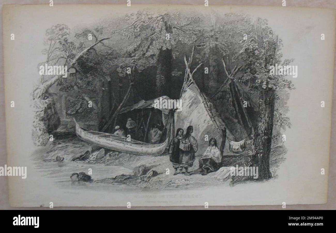 Wigwam nella foresta William Wellstosed (americano, 1819-1900). Incisione, foglio: 5 3/8 x 8 9/16 poll. (13,6 x 21,8 cm). Arte americana Foto Stock