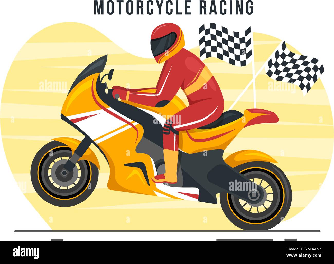 Campionato motociclistico Racing su pista Illustrazione con motore da corsa per Landing Page in Flat Cartoon modelli disegnati a mano Illustrazione Vettoriale