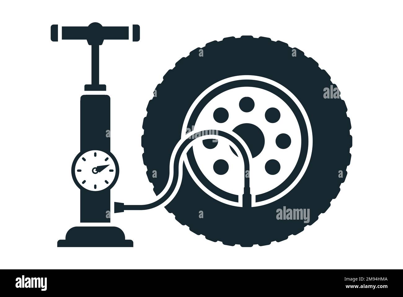 icona nera per gonfiare uno pneumatico. illustrazione del vettore piatto. Illustrazione Vettoriale