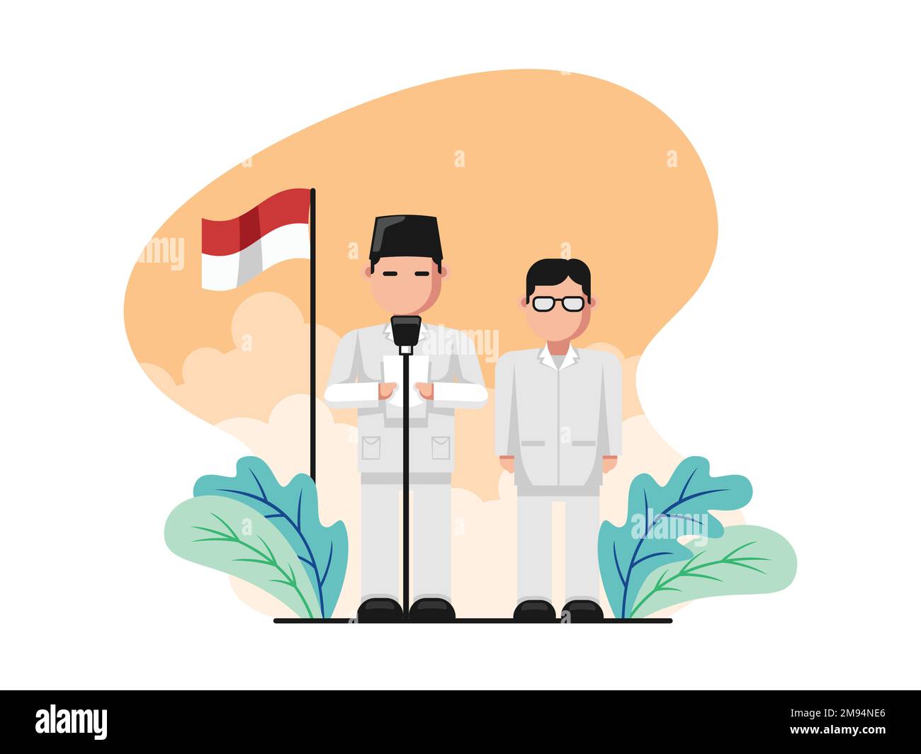 Illustrazione disegno piano del Proclaimer con bandiera indonesiana - disegno piano disegno vettoriale Illustrazione Vettoriale