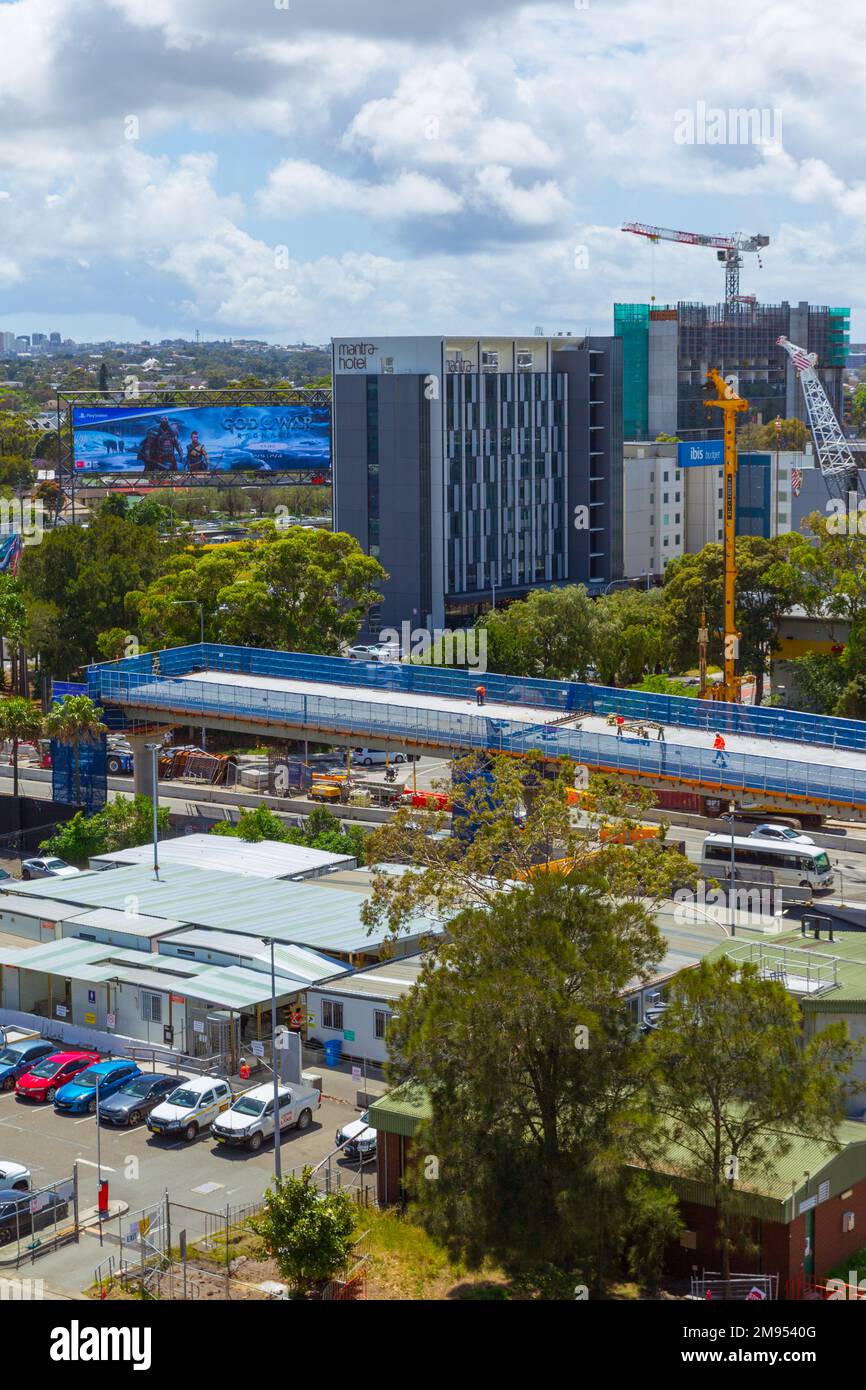 Costruzione del progetto Sydney Gateway in Australia, guardando a nord-est dal Terminal Nazionale dell'Aeroporto di Sydney. Il Sydney Gateway vi stupirà Foto Stock