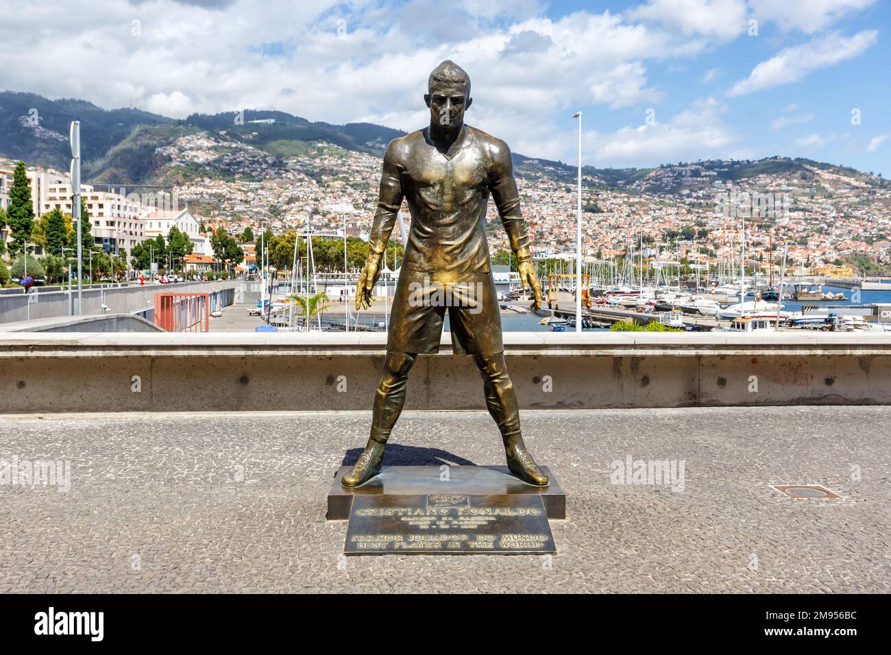 Cristiano Ronaldo statua a Funchal sull'isola di Madeira viaggio in Portogallo Foto Stock