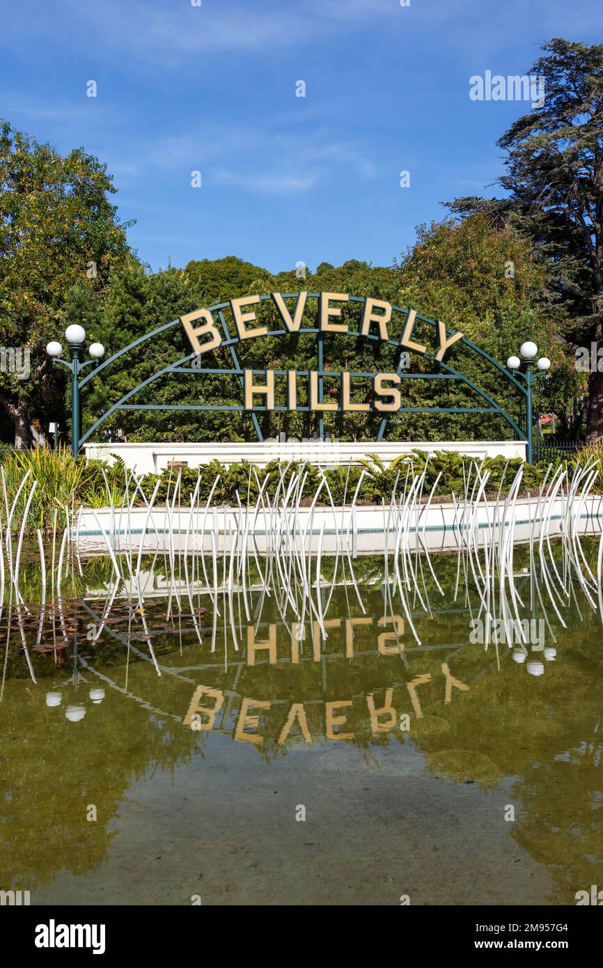 Beverly Hills firma formato ritratto viaggio a Los Angeles, Stati Uniti Foto Stock