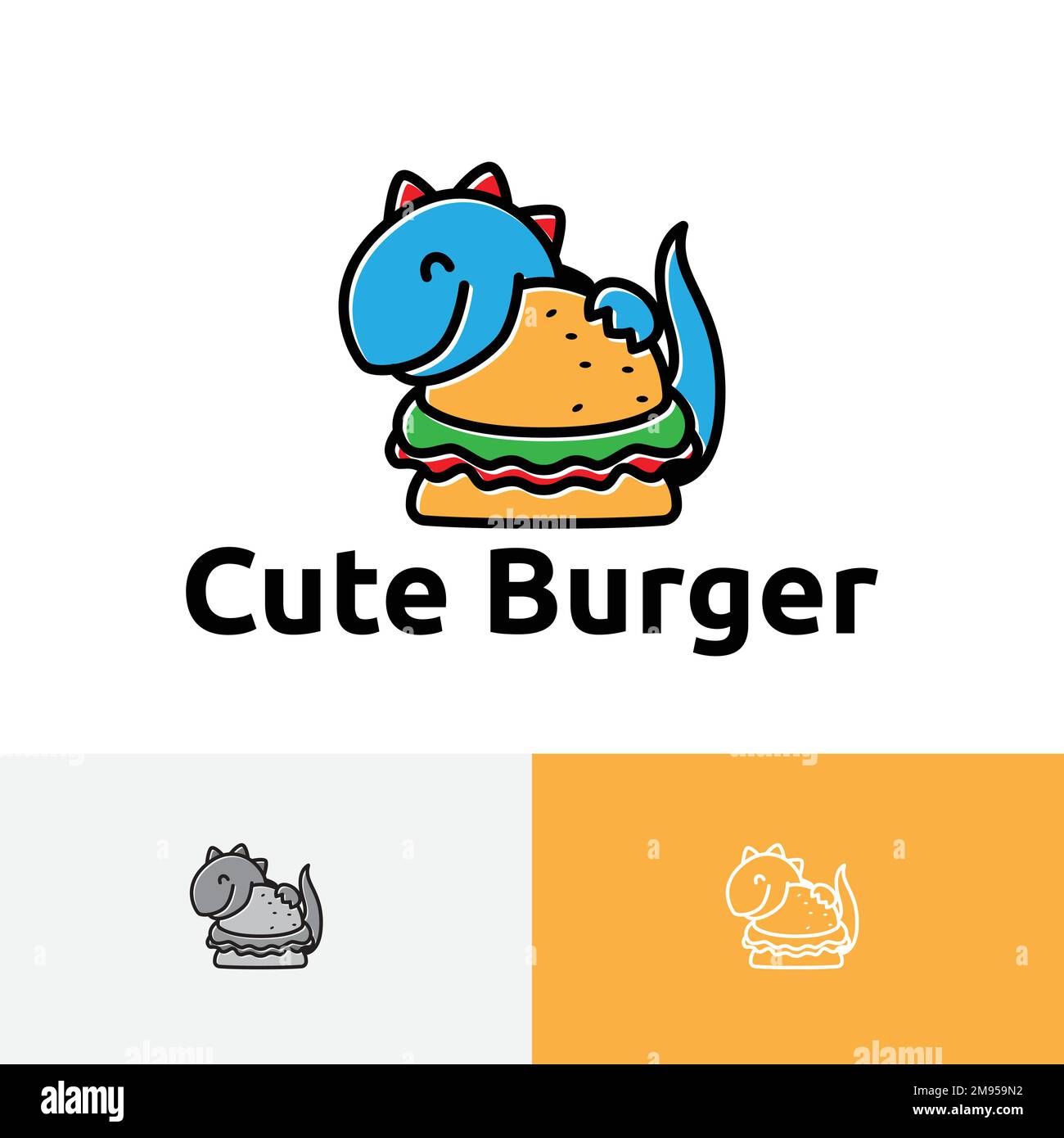 Carino Burger Restaurant Food Mascot personaggio Cartoon logo Illustrazione Vettoriale