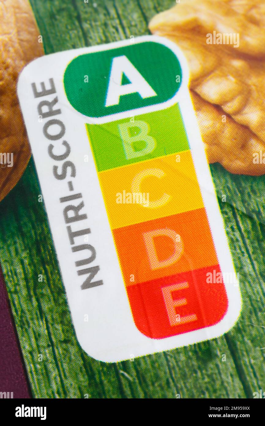 Nutri Score etichetta nutrizionale simbolo sano mangiare per il cibo ritratto formato Nutri-Score Foto Stock