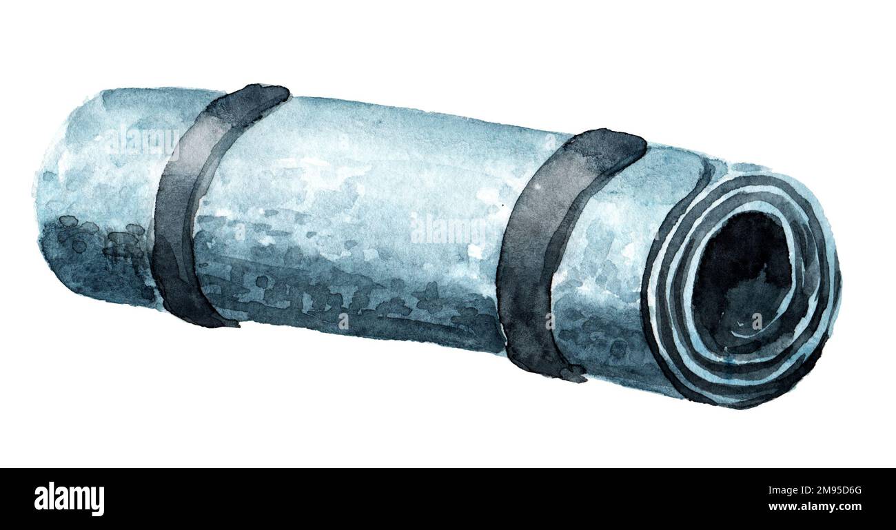 Tappetino Tourist Fitness. Illustrazione a acquerello disegnata a mano, isolata su sfondo bianco Foto Stock