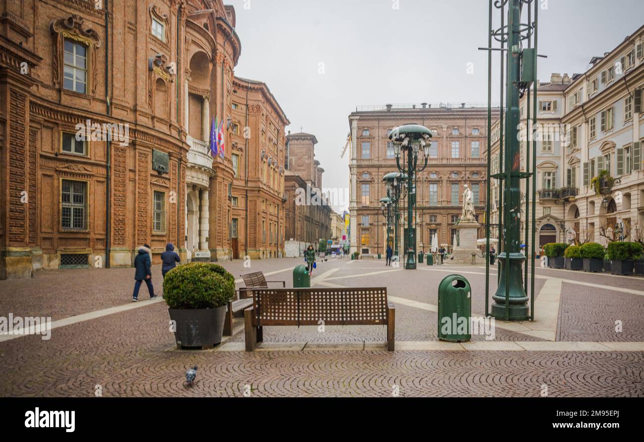 Piazza Carignano nel centro storico della città di Torino, Piemonte nel nord Italia, Europa, Foto Stock