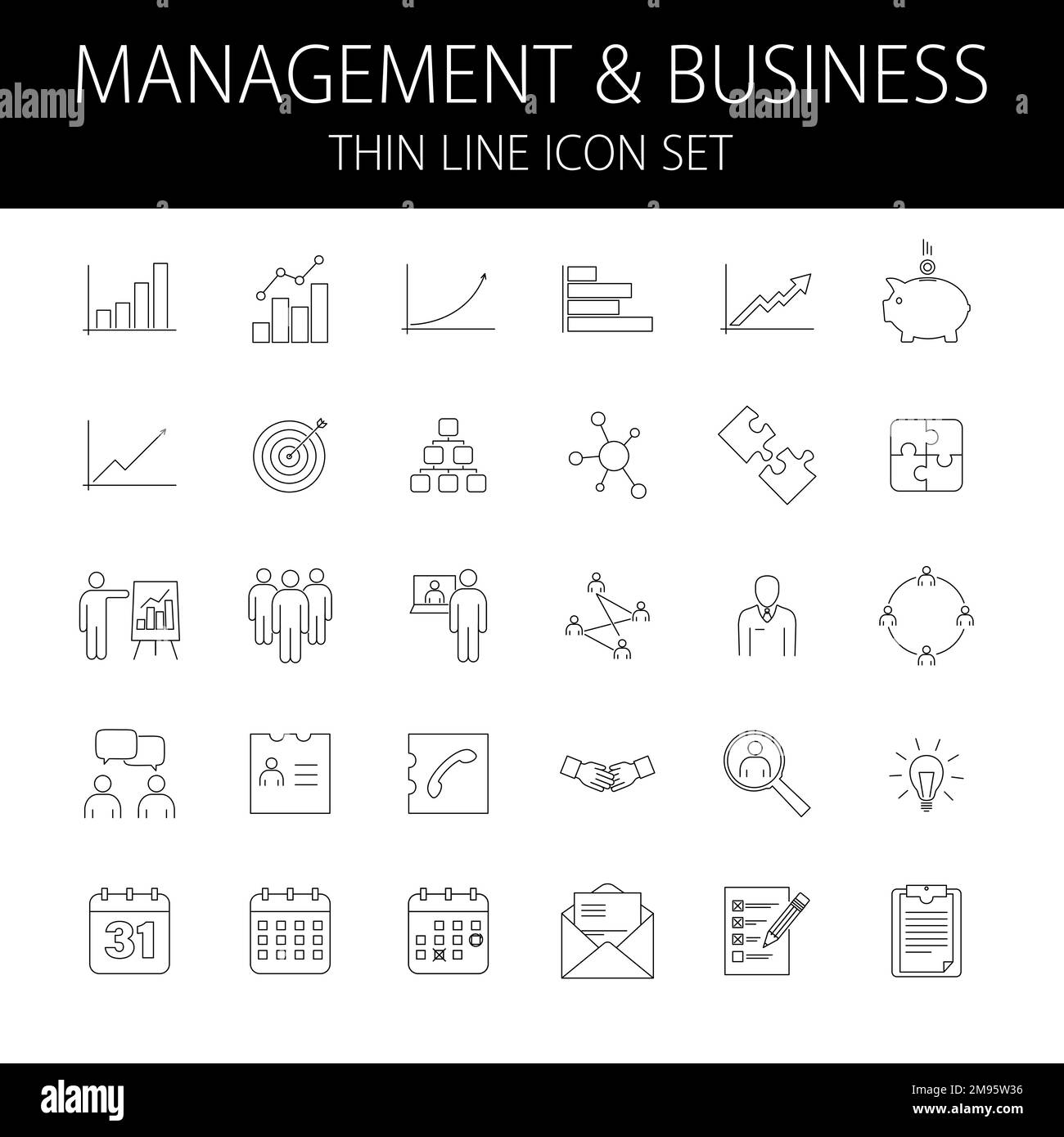 set di icone a linea sottile per aziende e gestione con tratto modificabile, illustrazione vettoriale Illustrazione Vettoriale