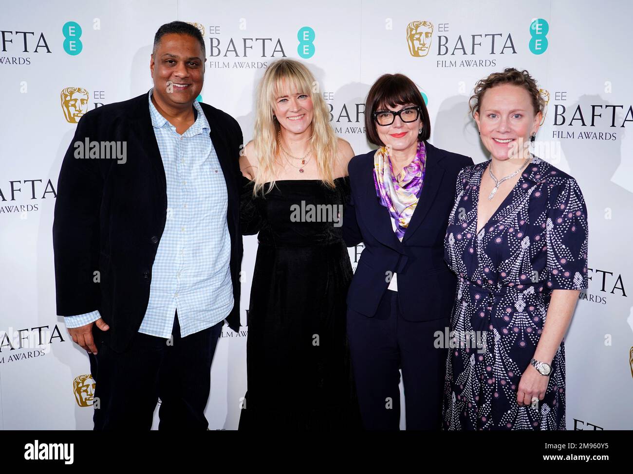 Presidente di BAFTA Krishnendu Majumdar (a sinistra), Edith Bowman, CEO di BAFTA Jane Millichip e Presidente del Film Committee Anna Higgs al BAFTA EE Rising Star Award 2023 annuncio dei candidati al Savoy, Strand, Londra. Data immagine: Martedì 17 gennaio 2023. Foto Stock