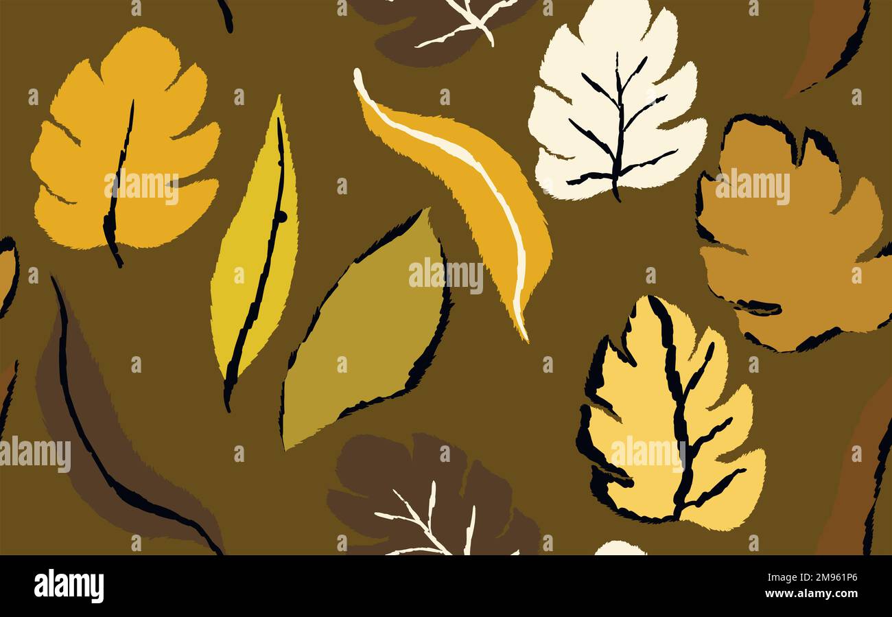 Senza cuciture floreali con colori disegnati a mano esotici foglie monstera. Carino sfondo estivo. Rami Tropici. Moderne composizioni floreali. Vettore moda Illustrazione Vettoriale