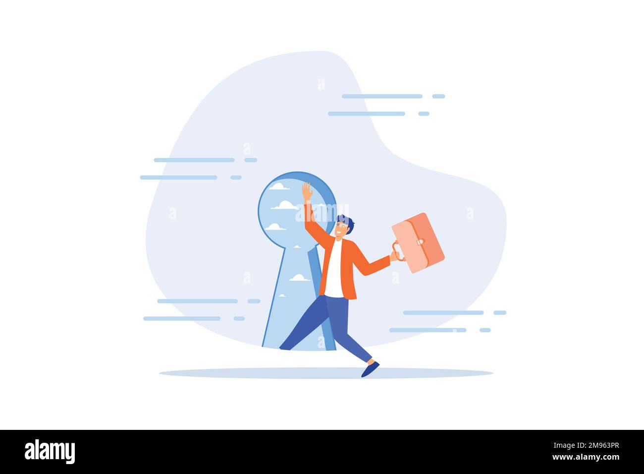 Vita cambiare porta segreta, chiave per il successo o passo per vedere nuove opportunità, coraggio o sfida aziendale, uscire a vedere fuori concetto, piatto vettore m Illustrazione Vettoriale